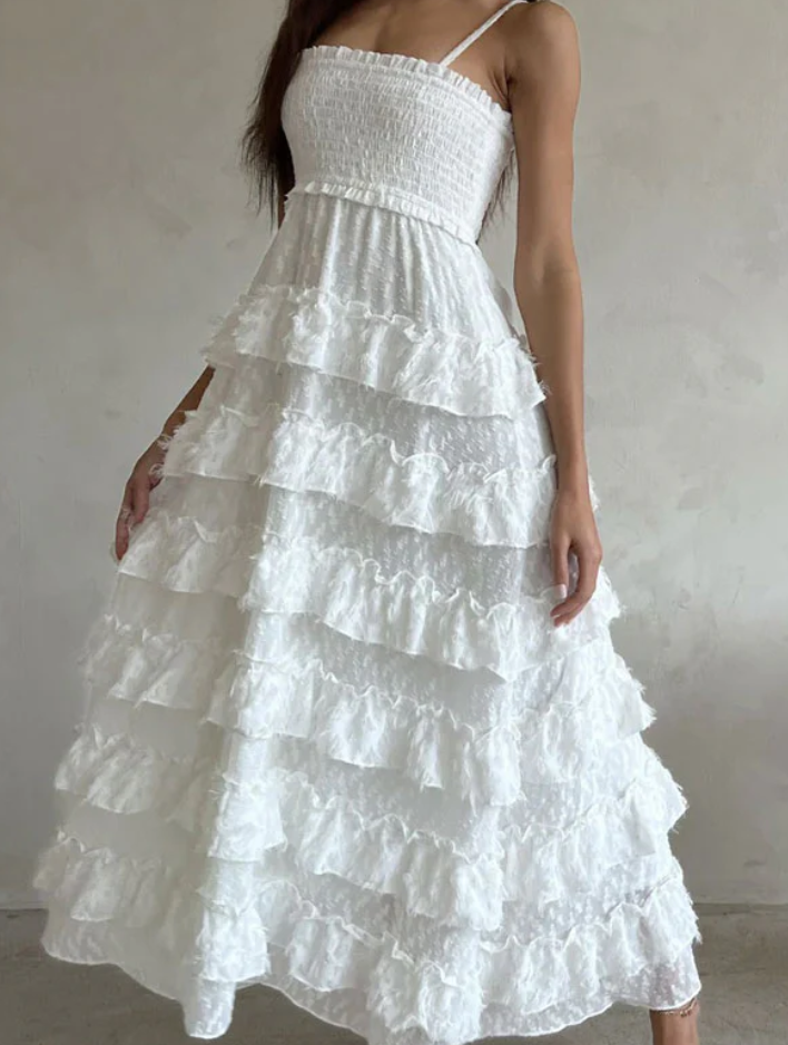 Classy A Line Spaghetti Straps White Lace Long Evening Dress Prom Dress