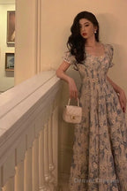 Classy A Line Square Neckline Blue Chiffon Long Prom Dresses Birthday Outfits Evening Gown