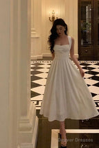 Classy A Line Square Neckline Ivory Prom Dresses Birthday Outfits Evening Gown