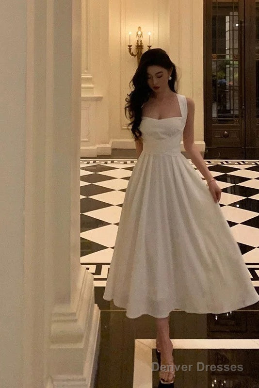 Classy A Line Square Neckline Ivory Prom Dresses Birthday Outfits Evening Gown