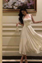 Classy A Line Square Neckline Ivory Prom Dresses Birthday Outfits Evening Gown