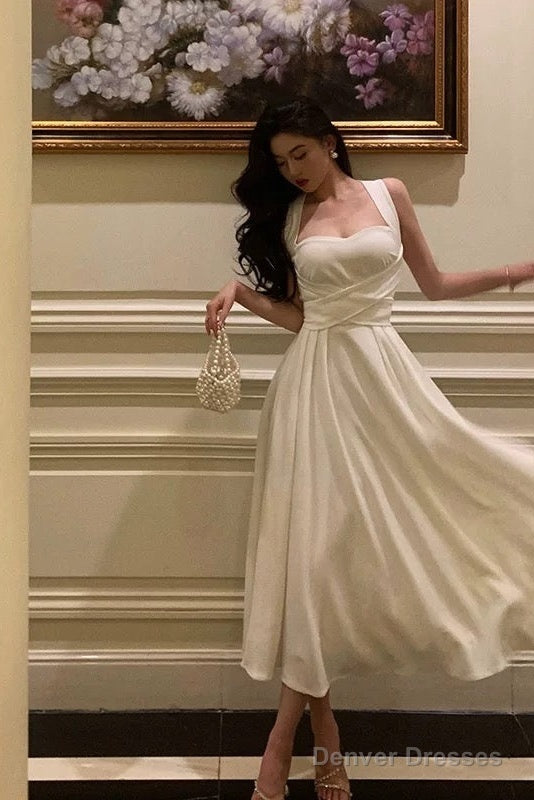 Classy A Line Square Neckline Ivory Prom Dresses Birthday Outfits Evening Gown