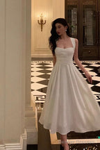 Classy A Line Square Neckline Ivory Prom Dresses Birthday Outfits Evening Gown