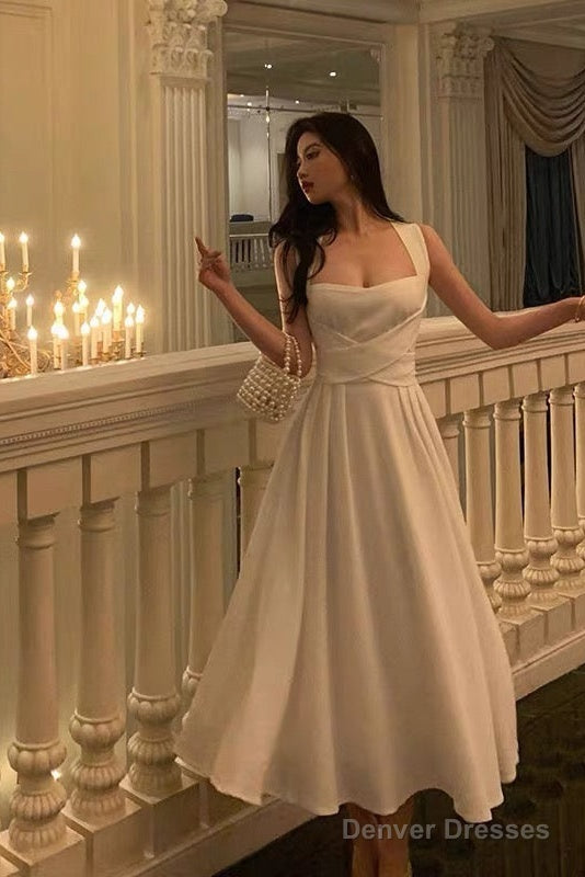 Classy A Line Square Neckline Ivory Prom Dresses Birthday Outfits Evening Gown Main image