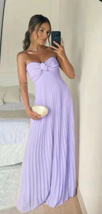 Classy A Line Strapless Light Pink Chiffon Long Prom Dress Evening Dress With Ruffles