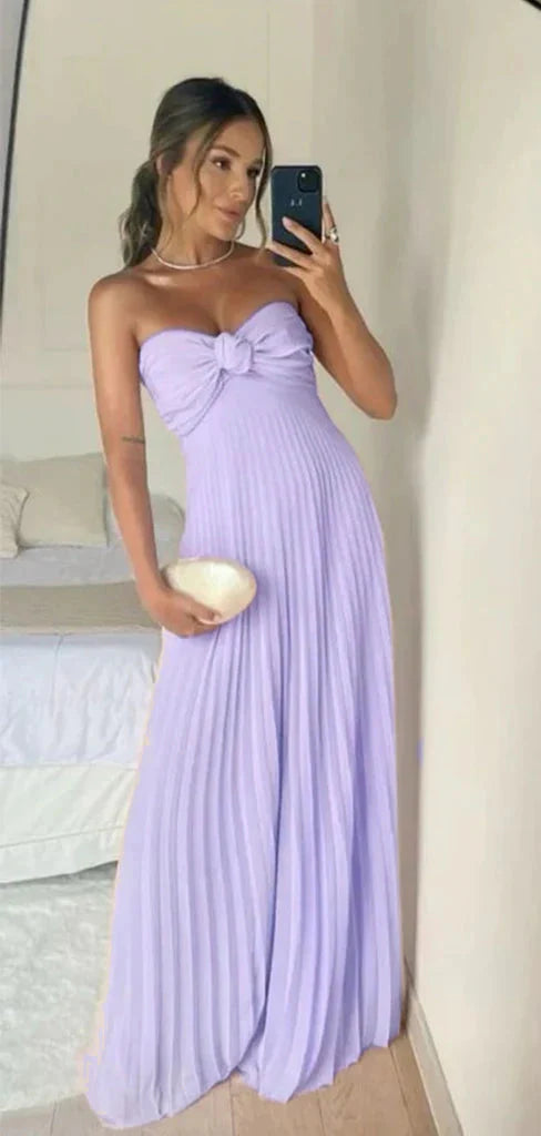Classy A Line Strapless Light Pink Chiffon Long Prom Dress Evening Dress With Ruffles