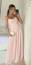Classy A Line Strapless Light Pink Chiffon Long Prom Dress Evening Dress With Ruffles
