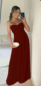 Classy A Line Strapless Light Pink Chiffon Long Prom Dress Evening Dress With Ruffles