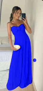 Classy A Line Strapless Light Pink Chiffon Long Prom Dress Evening Dress With Ruffles