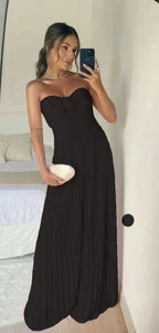 Classy A Line Strapless Light Pink Chiffon Long Prom Dress Evening Dress With Ruffles