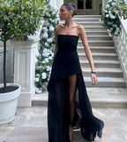 Classy A Line Strapless White Chiffon Long Evening Dress Prom Dress