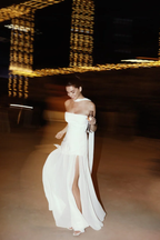 Classy A Line Strapless White Chiffon Long Evening Dress Prom Dress