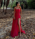 Classy A Line Strapless White Chiffon Long Evening Dress Prom Dress