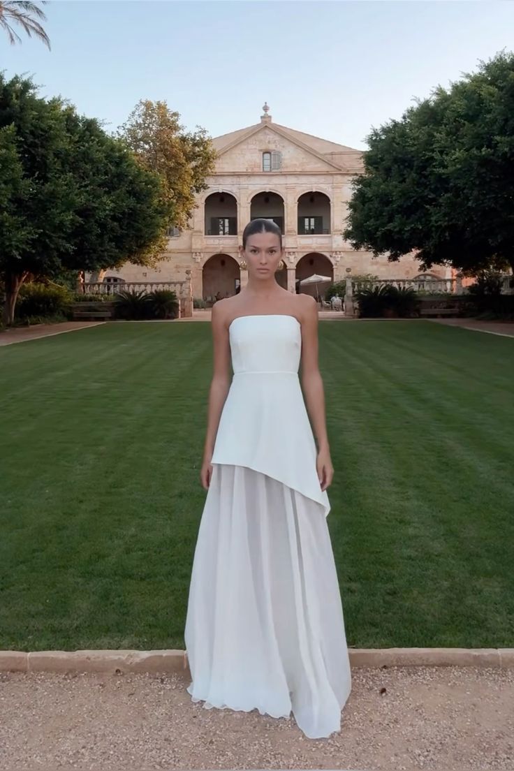 Classy A Line Strapless White Chiffon Long Evening Dress Prom Dress Main image