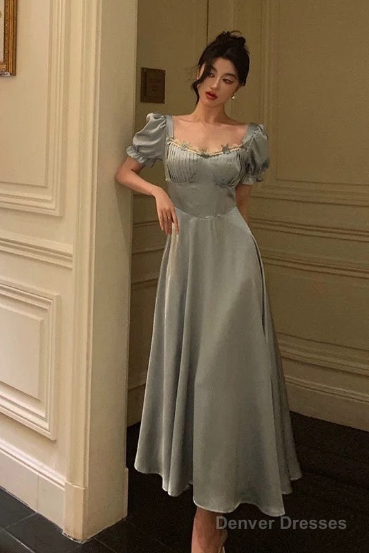 Classy A Line Sweetheart Blue Satin Prom Dresses Birthday Outfits Evening Gown Secondary image