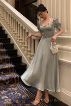 Classy A Line Sweetheart Blue Satin Prom Dresses Birthday Outfits Evening Gown