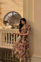 Classy A Line V Neckline Grape Flora Chiffon Prom Dresses Birthday Outfits Evening Gown