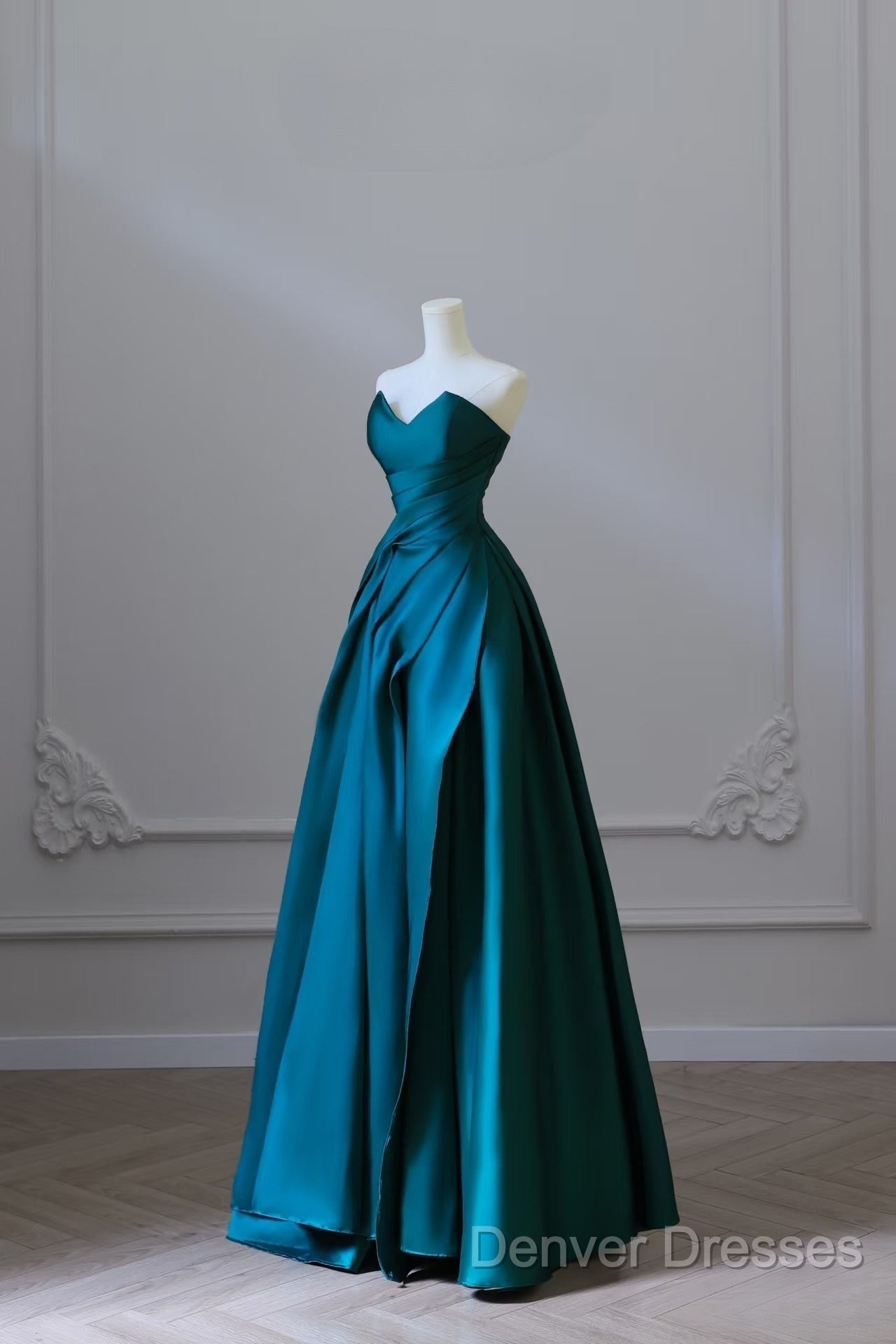 Classy Ball Gown Strapless Satin Ruffles Long Evening Dress Prom Dress