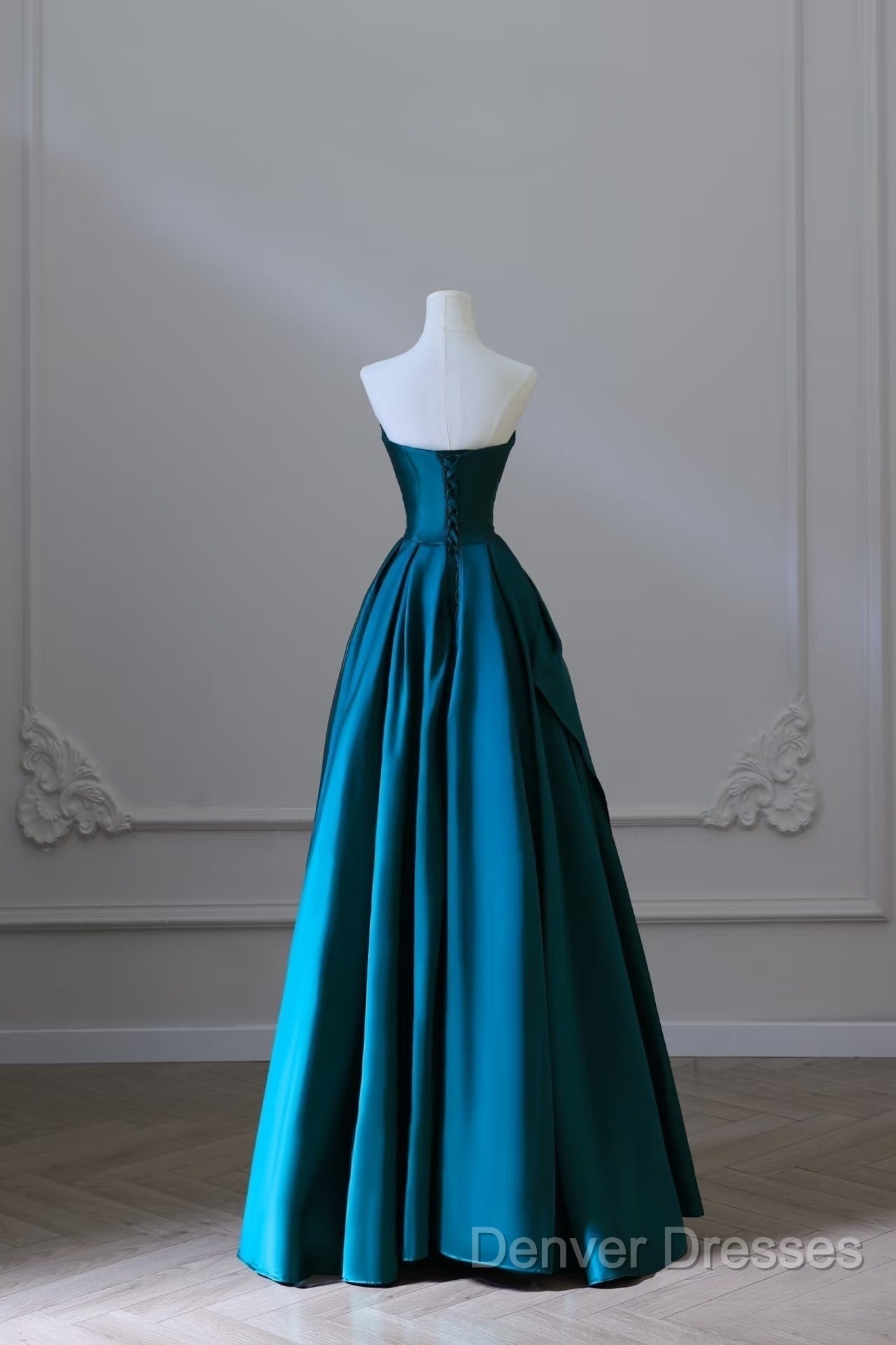 Classy Ball Gown Strapless Satin Ruffles Long Evening Dress Prom Dress