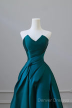 Classy Ball Gown Strapless Satin Ruffles Long Evening Dress Prom Dress