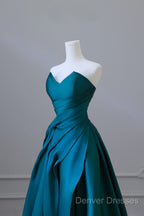 Classy Ball Gown Strapless Satin Ruffles Long Evening Dress Prom Dress