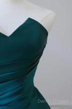 Classy Ball Gown Strapless Satin Ruffles Long Evening Dress Prom Dress