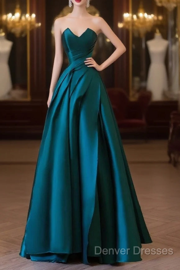 Classy Ball Gown Strapless Satin Ruffles Long Evening Dress Prom Dress
