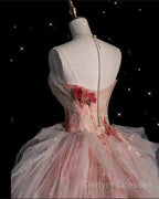 Classy Ball Gown Sweetheart Pink Floral Tulle Long Evening Dress Prom Dress