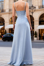 Classy Blue Chiffon A Line Long Bridesmaid Dress