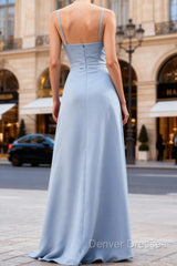 Classy Blue Chiffon A Line Long Bridesmaid Dress
