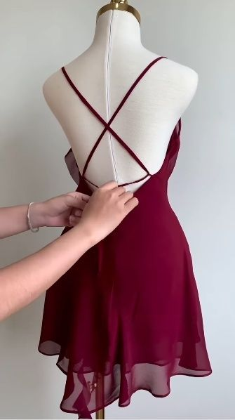 Classy Burgundy Chiffon Cocktail Dress Short Party Dress Homecoming Dress