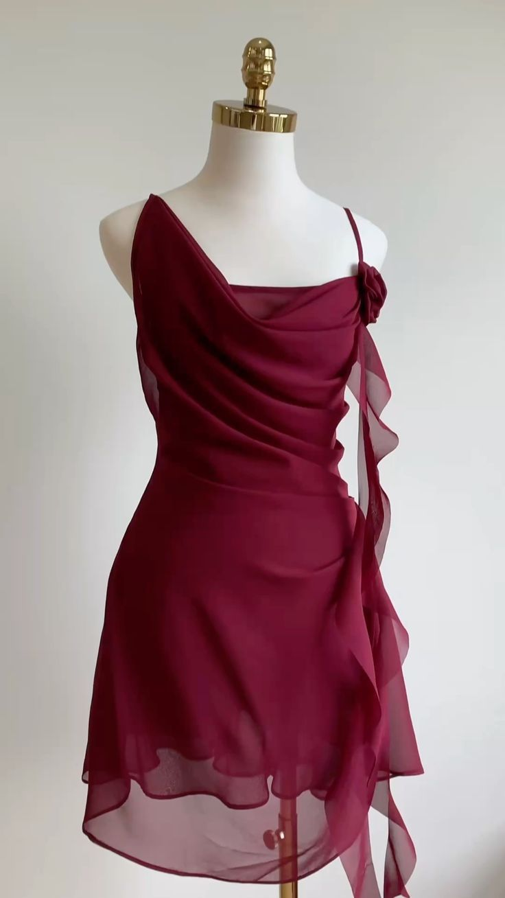 Classy Burgundy Chiffon Cocktail Dress Short Party Dress Homecoming Dress