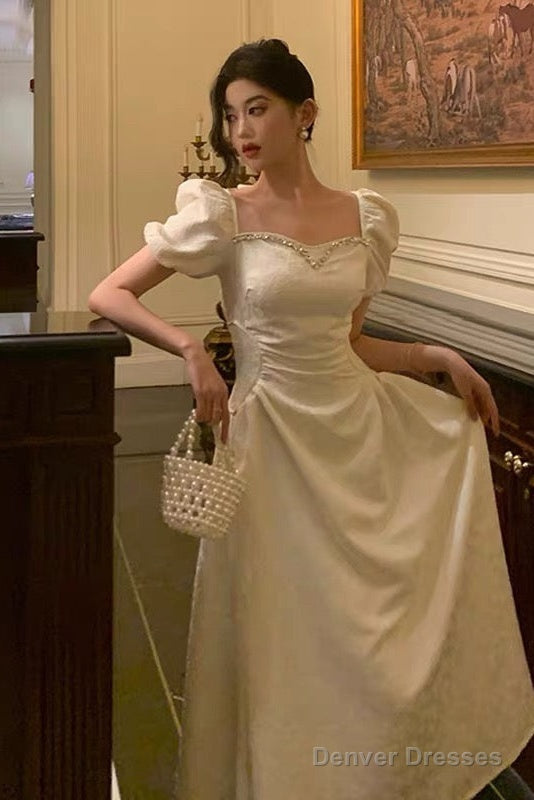 Classy French A Line Short Sleeves Ivory Satin Prom Dresses Birthday Outfits Evening Gown Secondary image