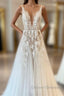 Classy Long A-line Tulle Appliques Lace Wedding Dress