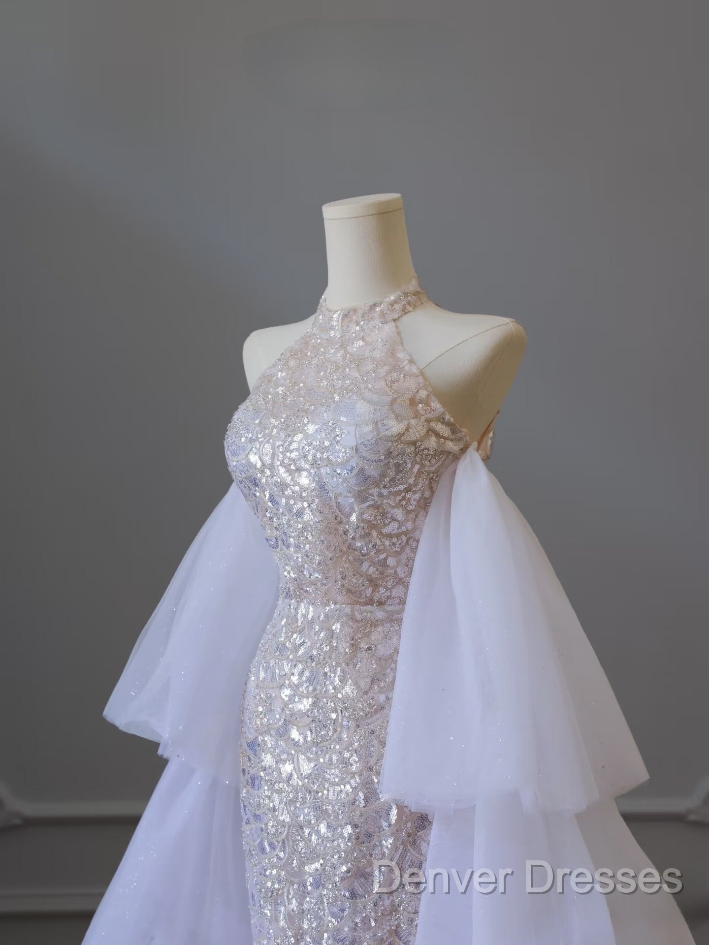 Classy Mermaid High Neckline Sequin Ruffles Long Evening Dress Prom Dress