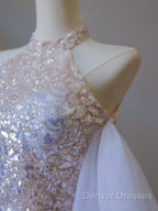 Classy Mermaid High Neckline Sequin Ruffles Long Evening Dress Prom Dress