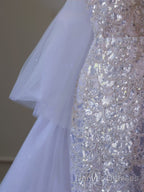 Classy Mermaid High Neckline Sequin Ruffles Long Evening Dress Prom Dress