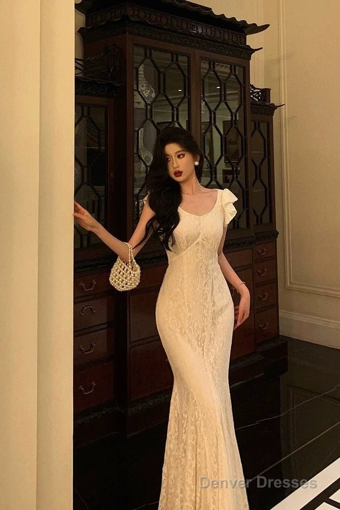 Classy Mermaid Jewel Sleeveless Ruffles Lace Prom Dresses Birthday Outfits