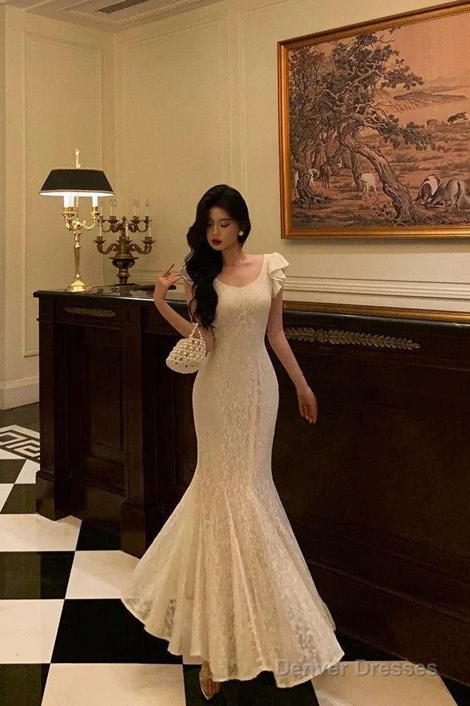 Classy Mermaid Jewel Sleeveless Ruffles Lace Prom Dresses Birthday Outfits