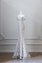 Classy Mermaid Off The Shoulder Neckline Sequin Ruffles Long Evening Dress Prom Dress