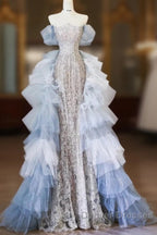 Classy Mermaid Off The Shoulder Neckline Sequin Ruffles Long Evening Dress Prom Dress