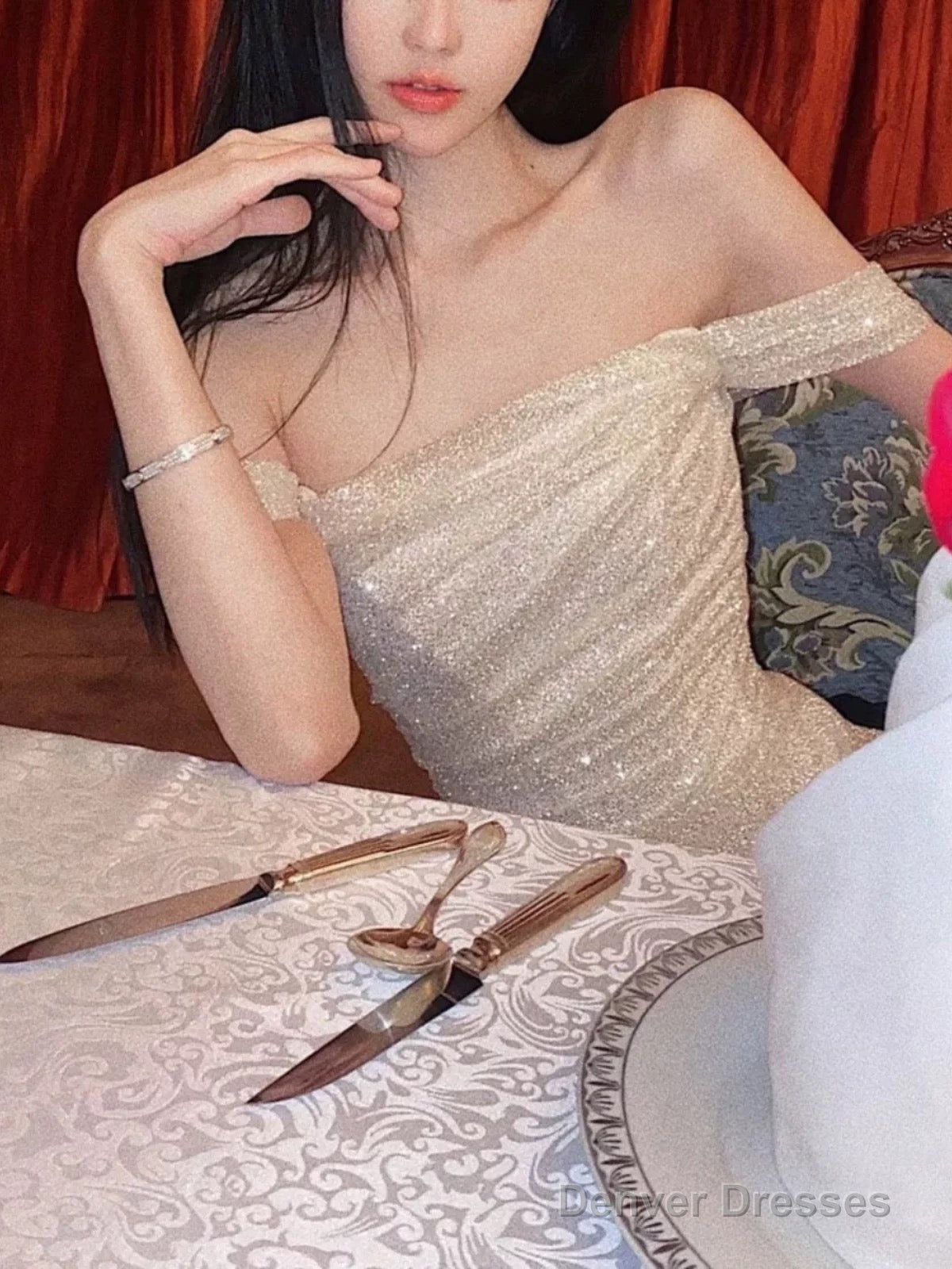 Classy Mermaid Off The Shoulder Sequin Slit Long Prom Dress