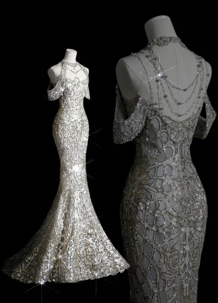 Classy Mermaid Off The Shoulder Silver Sequin Long Party Dress Prom Dress Main image