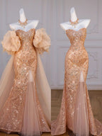 Classy Mermaid Off The Shoulder Slit Sequin Long Party Dress Prom Dress