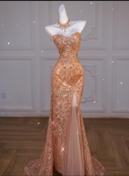 Classy Mermaid Off The Shoulder Slit Sequin Long Party Dress Prom Dress