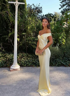Classy Mermaid Off The Shoulder Yellow Satin Long Evening Dress Prom Dress