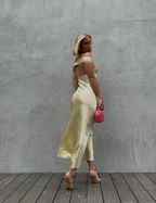 Classy Mermaid Off The Shoulder Yellow Satin Long Evening Dress Prom Dress