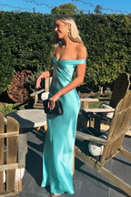 Classy Mermaid Off The Shoulder Yellow Satin Long Evening Dress Prom Dress