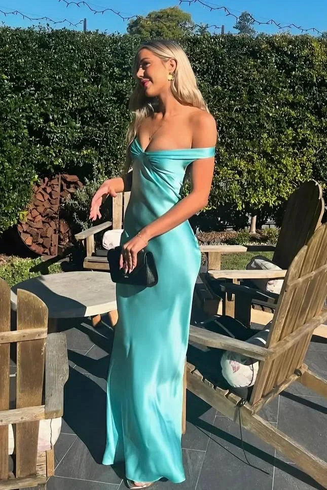 Classy Mermaid Off The Shoulder Yellow Satin Long Evening Dress Prom Dress