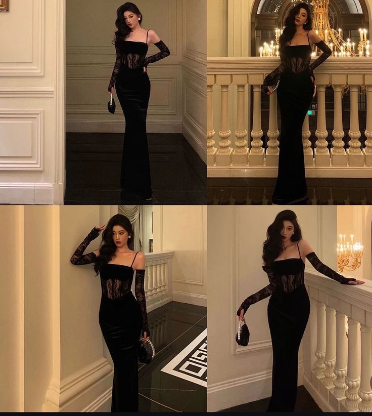 Classy Mermaid Spaghetti Straps Black Satin With Tops Lace Long Prom Dress Trendy Party Dress For Women